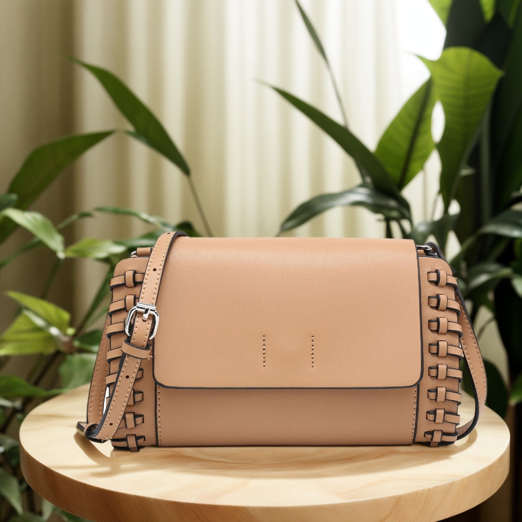 Compact Black Square Purse With Handcrafted Weave detail