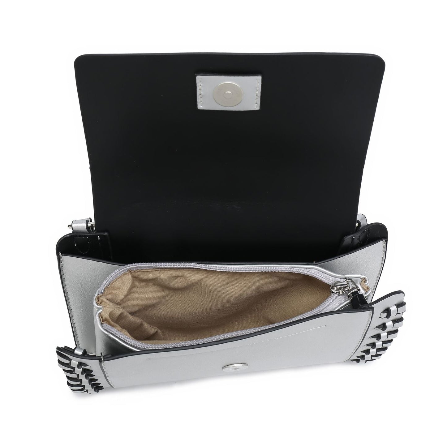 Compact Black Square Purse With Handcrafted Weave detail