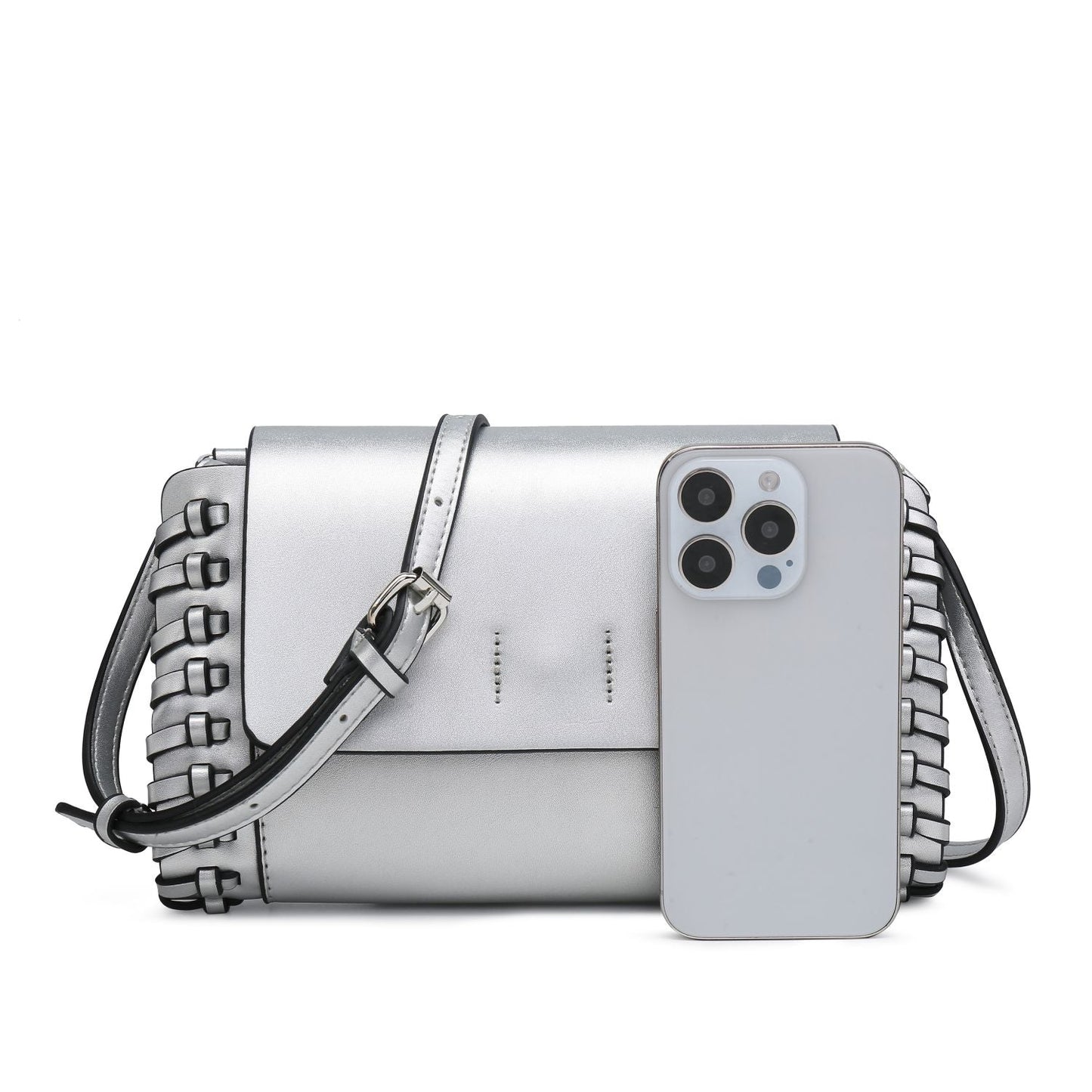 Compact Black Square Purse With Handcrafted Weave detail