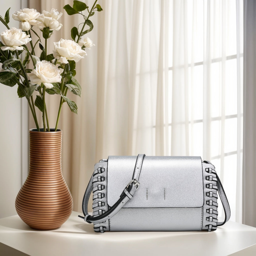 Compact Black Square Purse With Handcrafted Weave detail