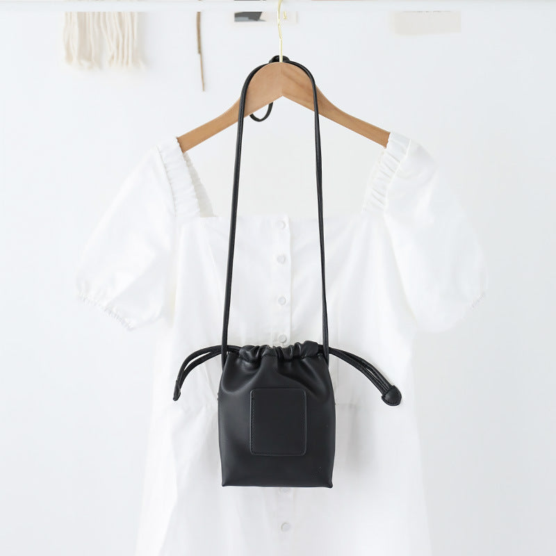 Soft PU Cute Mini Mobile Phone Bag - Fashionable Pleated Shoulder Women's Bag, Simple Drawstring Crossbody Small Square Bag