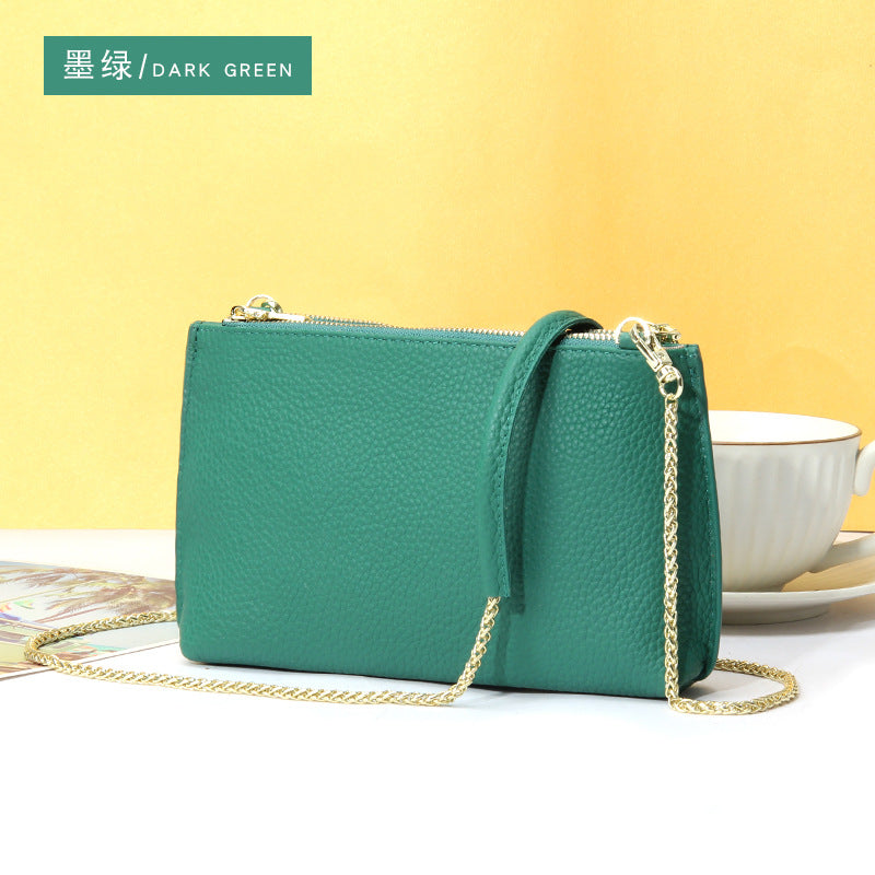 Genuine Leather simple shoulder bag women, stylish large capacity bag, tote purse double zipper, leather chain bag