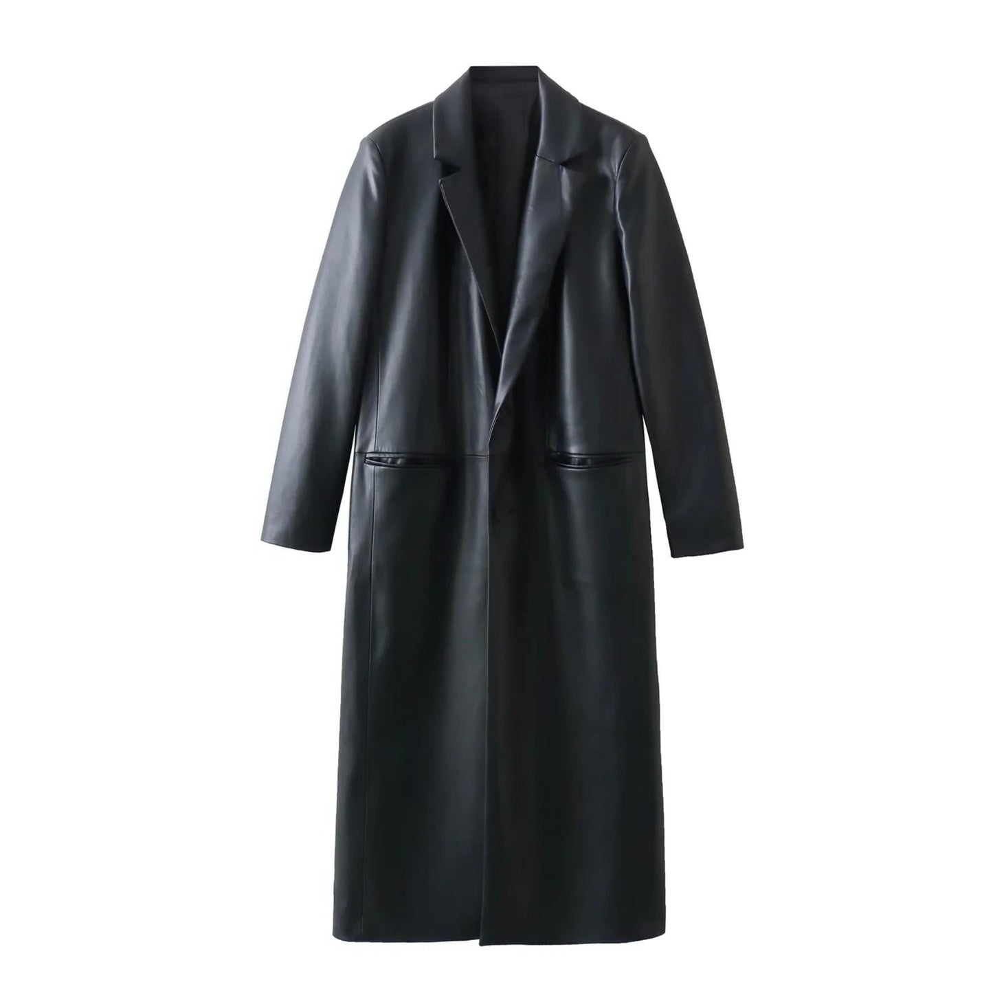 Women Loose-Fit Faux Leather Coat