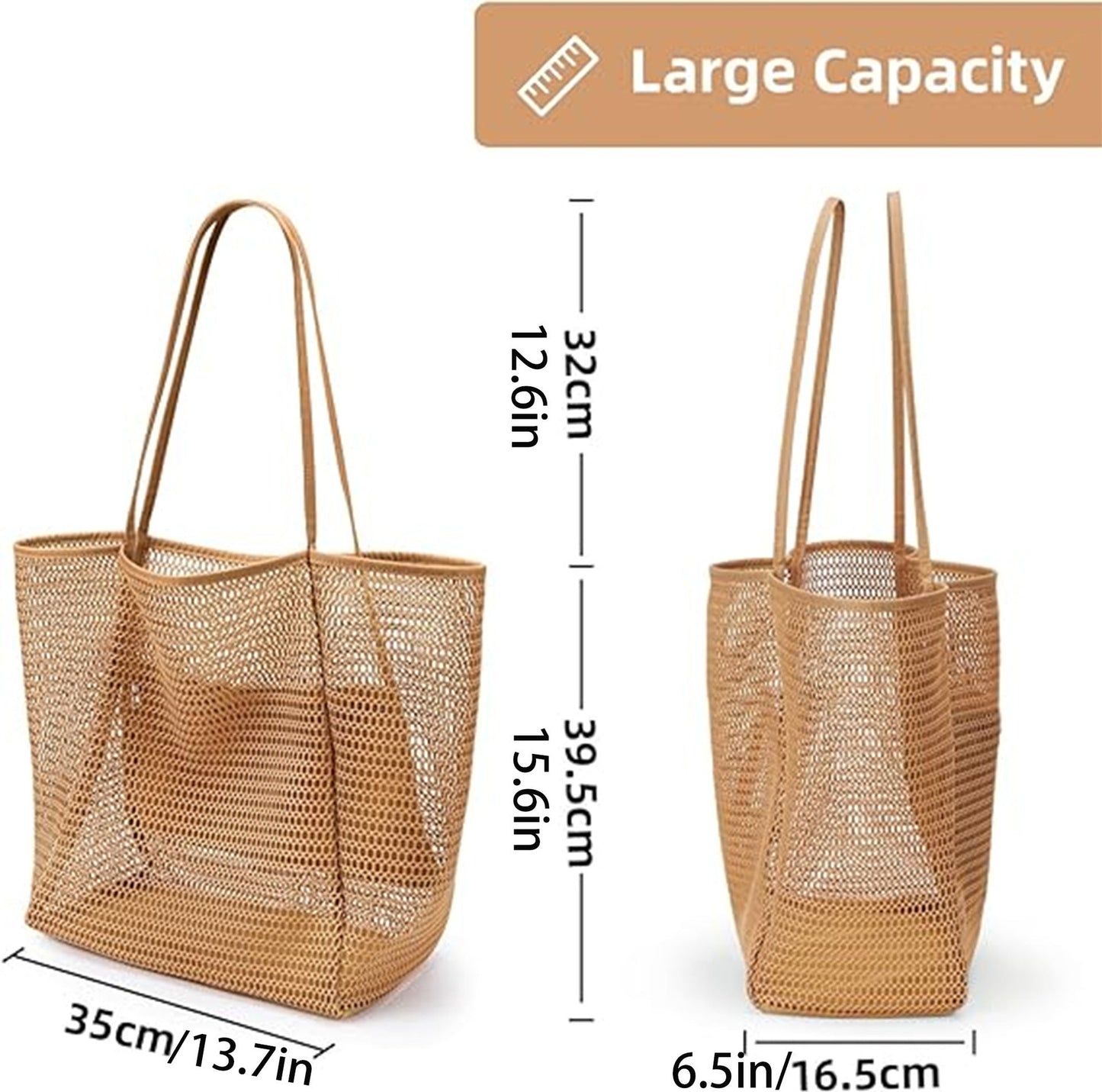 Large Capacity Ladies Beach Bag - Hollow Mesh Tote for Outdoor Travel & Storage
