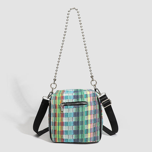 Versatile Plaid Chain Bag, Women's Fashion Shoulder Handbag, Casual Crossbody Bag, Small Square Bag