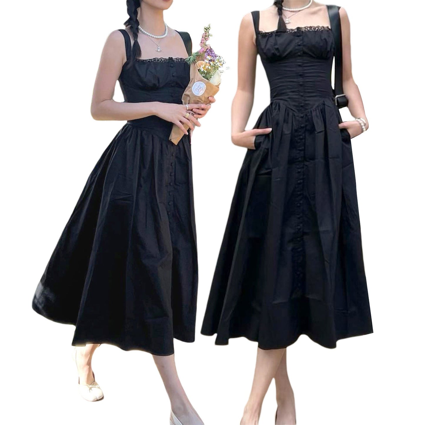 Floral Midi Corset Dress with Square Neck - Women's Smocked Lace-Up Sundress for Wedding Guest & Beach Holiday Parties