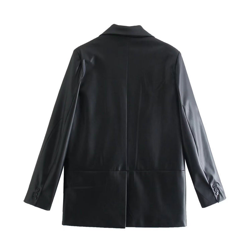 Women Lapel Leather Blazer