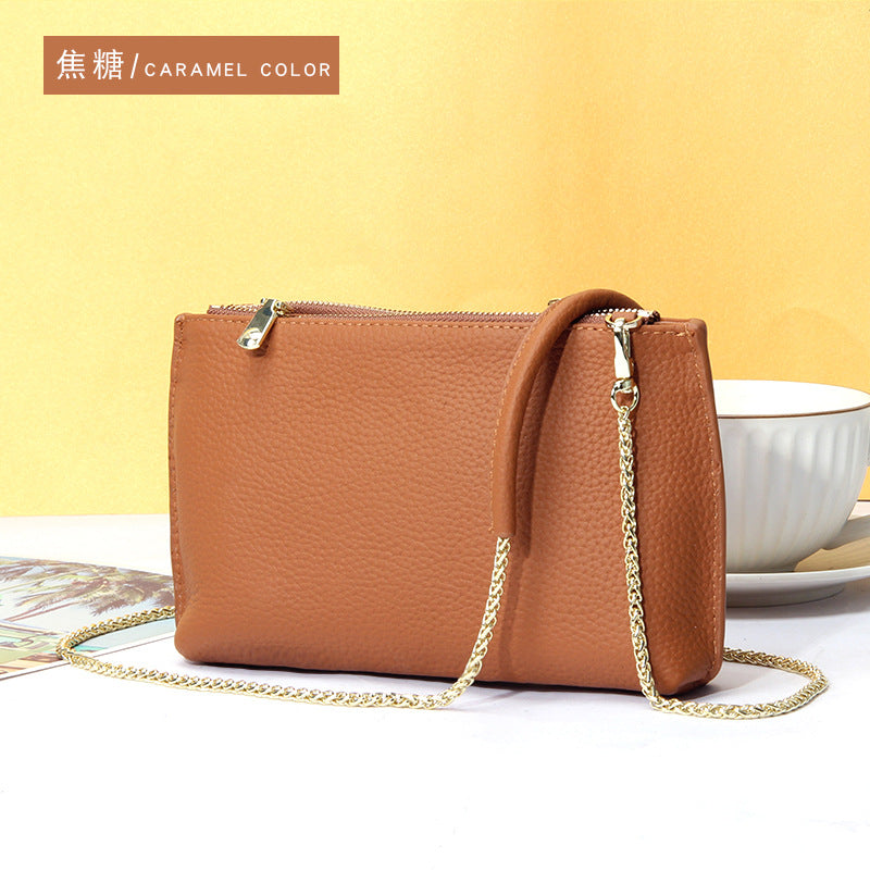 Genuine Leather simple shoulder bag women, stylish large capacity bag, tote purse double zipper, leather chain bag