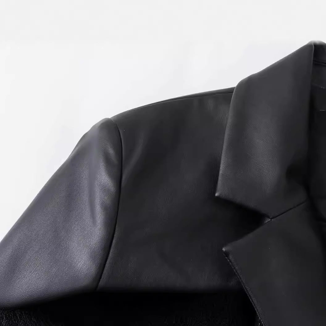 Women Loose-Fit Faux Leather Coat