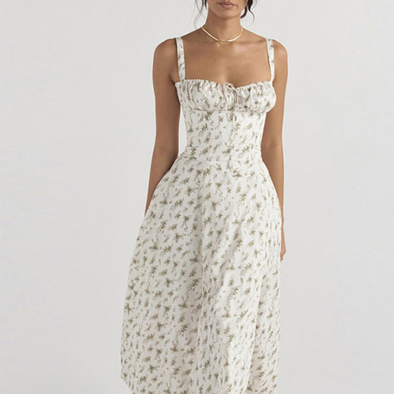 Floral Square Neck Sexy Split Swing Spring Dress Off Shoulder Flower Print Sexy Dress