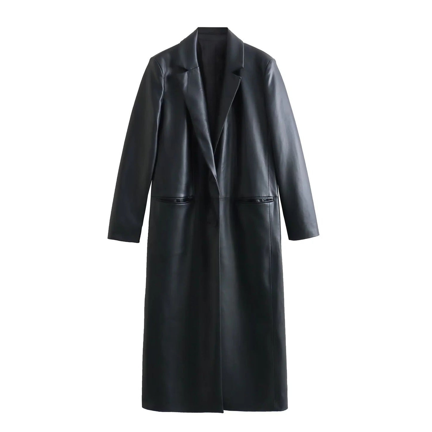 Women Loose-Fit Faux Leather Coat
