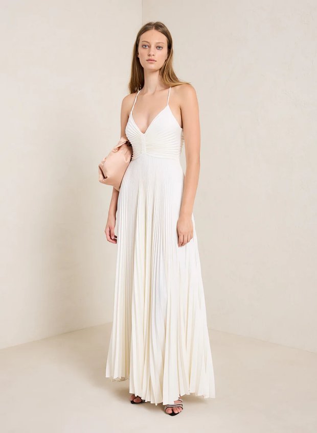 Pleated Tie-Strap Slip Dress