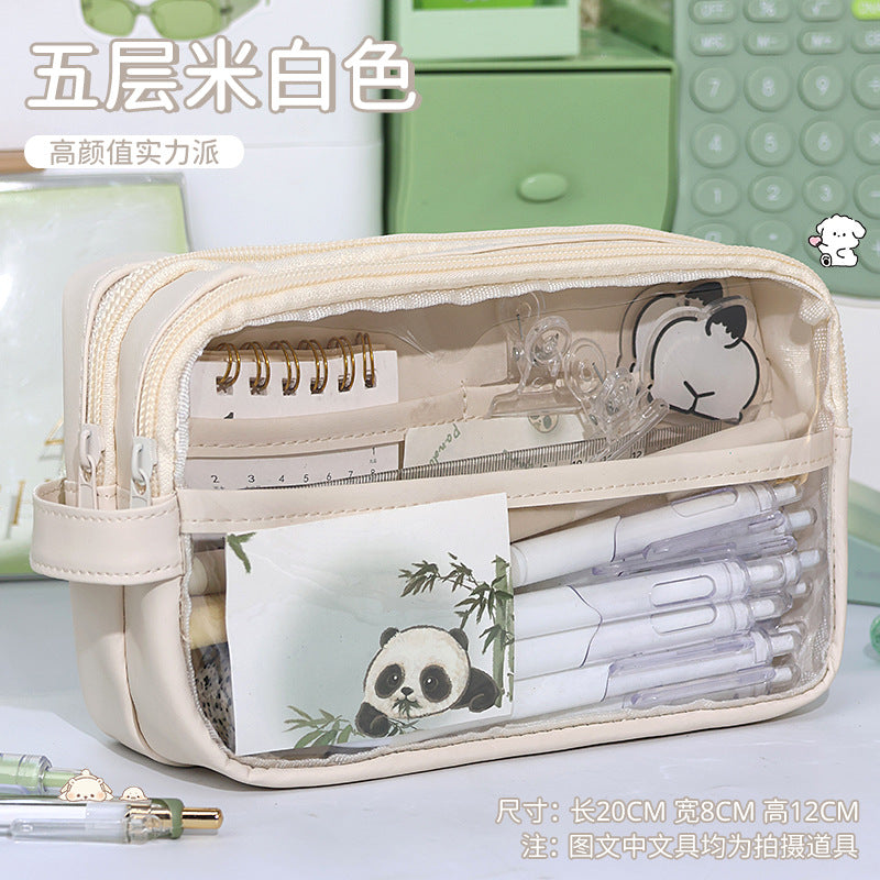 Large Capacity Transparent Pencil Case - Perfectly Designed Stationery Box for Girls in Primary and Junior High School with Simple Separation