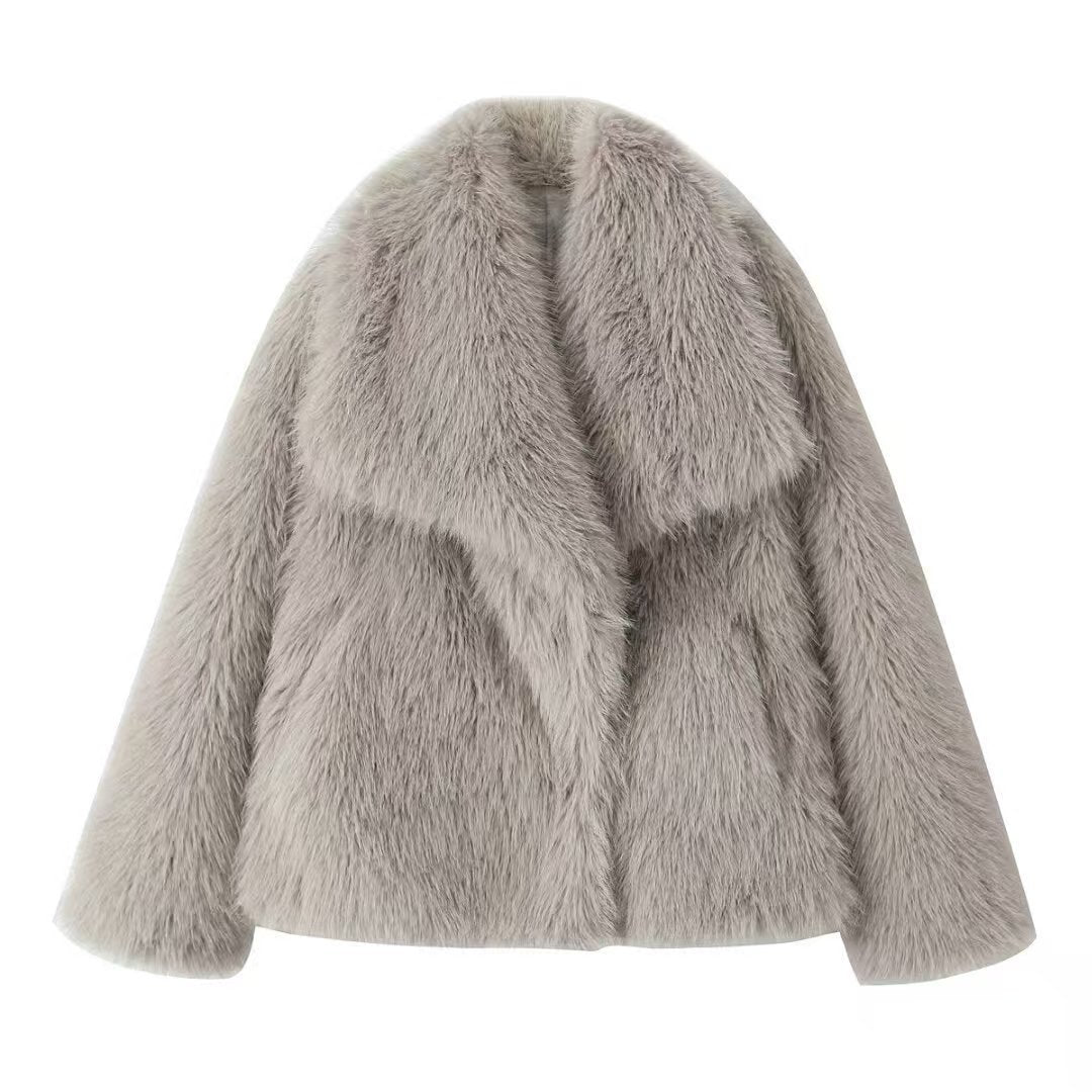 Women's Faux Fur Coat with Large Lapel Trendy