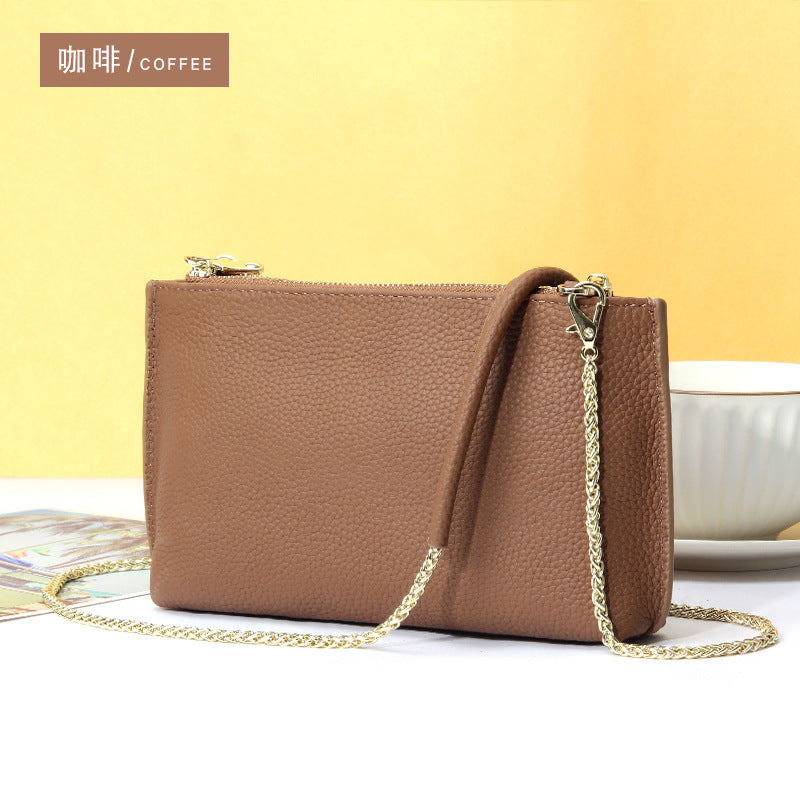 Genuine Leather simple shoulder bag women, stylish large capacity bag, tote purse double zipper, leather chain bag