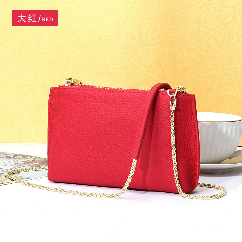Genuine Leather simple shoulder bag women, stylish large capacity bag, tote purse double zipper, leather chain bag
