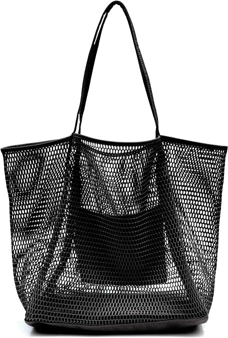 Large Capacity Ladies Beach Bag - Hollow Mesh Tote for Outdoor Travel & Storage
