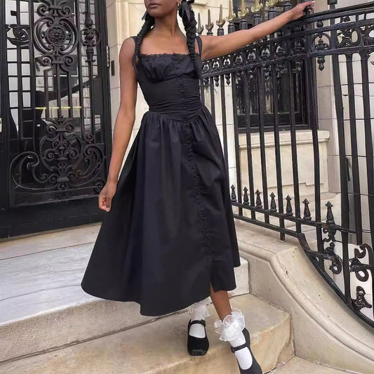 Floral Midi Corset Dress with Square Neck - Women's Smocked Lace-Up Sundress for Wedding Guest & Beach Holiday Parties