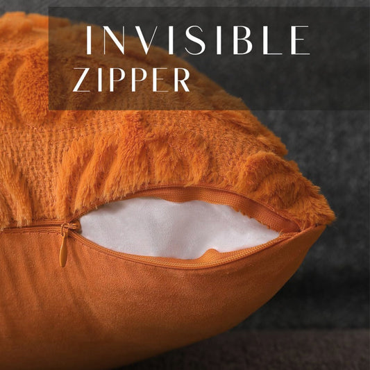 Pumpkin Fall Throw Pillow Covers - Set of 2 Rust Red Faux Fur Pillow Cases