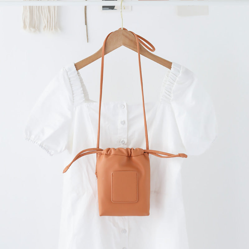 Soft PU Cute Mini Mobile Phone Bag - Fashionable Pleated Shoulder Women's Bag, Simple Drawstring Crossbody Small Square Bag