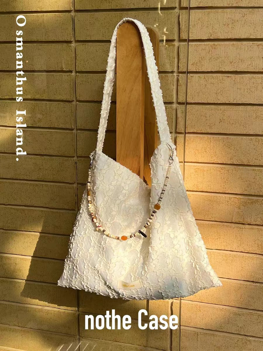 Retro Design Beaded Shoulder Bag – Lightweight & Versatile Women's Spring and Autumn Cloth Hobo Purse