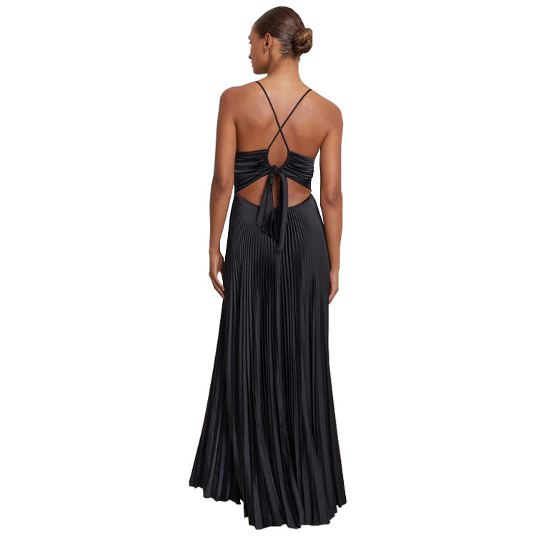Pleated Tie-Strap Slip Dress
