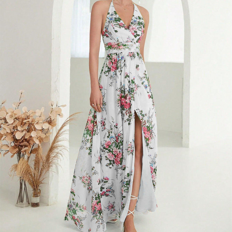 Halter Neck Open-Back Chiffon Dress