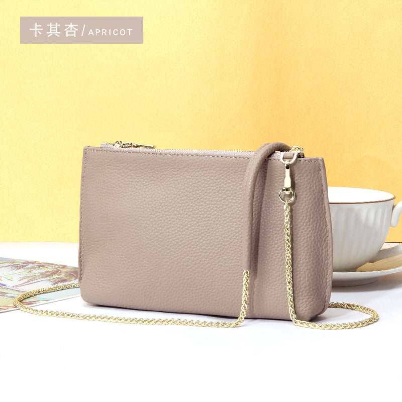 Genuine Leather simple shoulder bag women, stylish large capacity bag, tote purse double zipper, leather chain bag