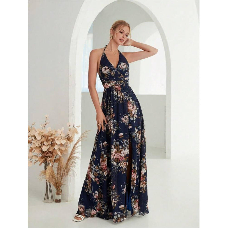 Halter Neck Open-Back Chiffon Dress