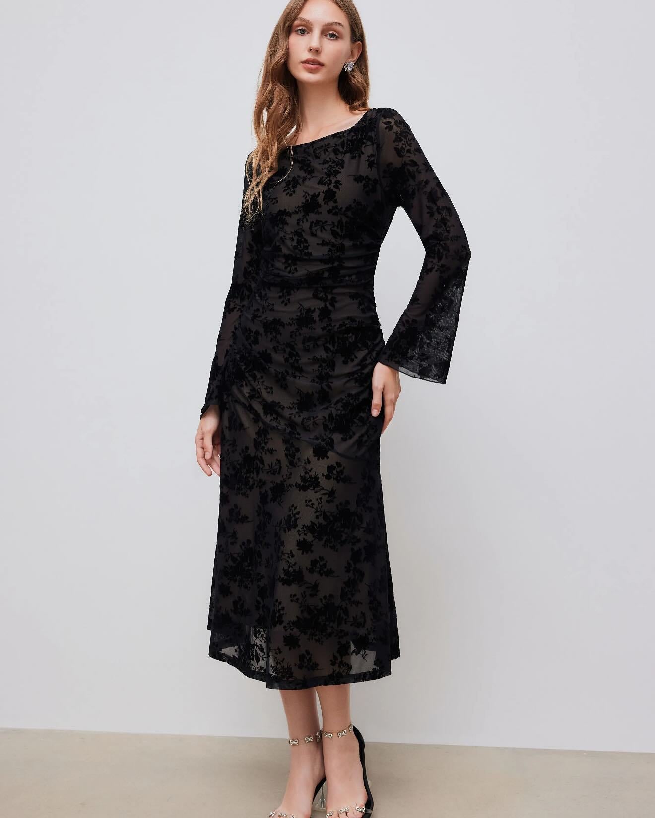 Floral Burnout Bodycon Midi Dress