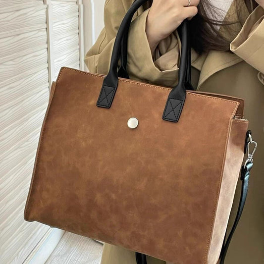 Large tote bag, matte suede tote bag, top handle bag, commuter shoulder bag