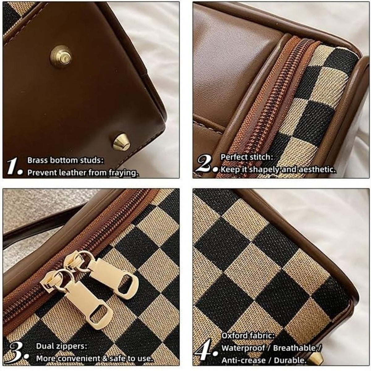 Large portable plaid cosmetic bag, large capacity toilet bag, tote zipper cosmetic storage bag, makeup bag with compartments,