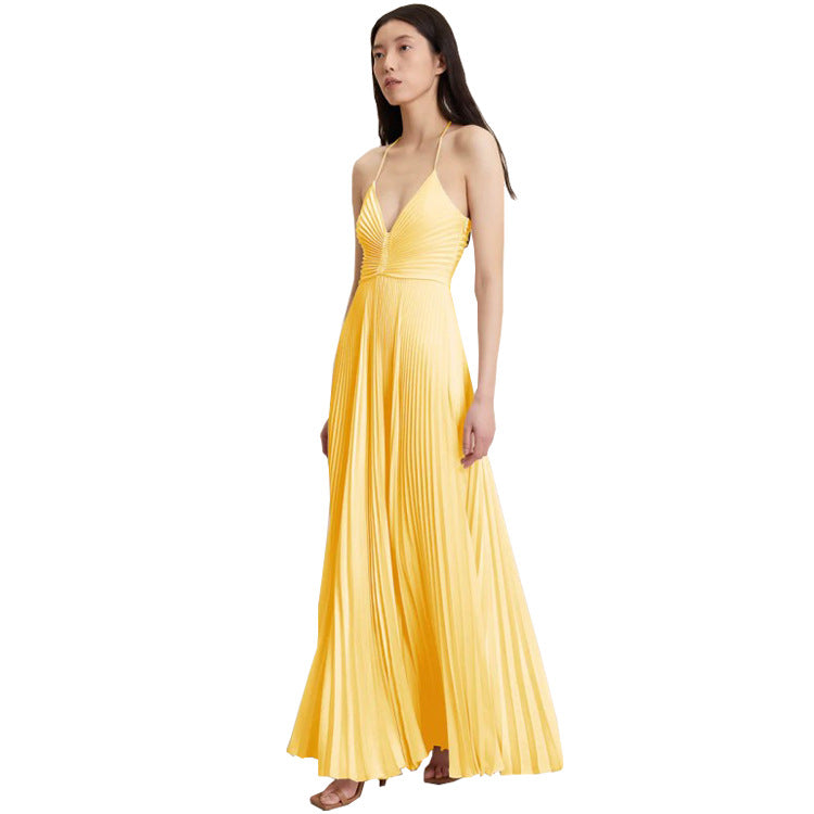 Pleated Tie-Strap Slip Dress