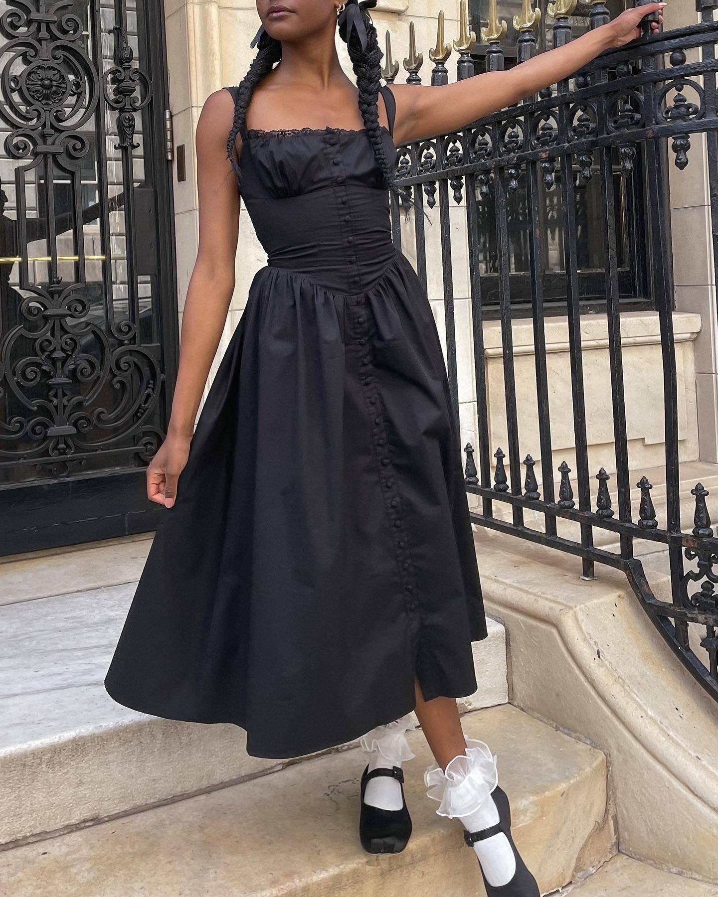 Floral Midi Corset Dress with Square Neck - Women's Smocked Lace-Up Sundress for Wedding Guest & Beach Holiday Parties