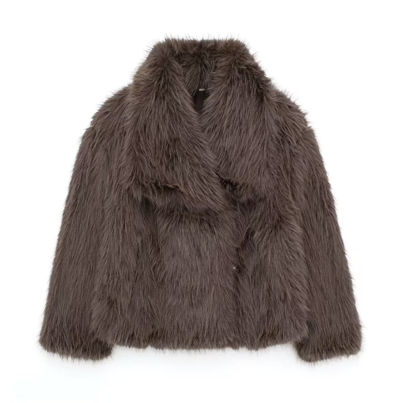 Women's Faux Fur Coat with Large Lapel Trendy
