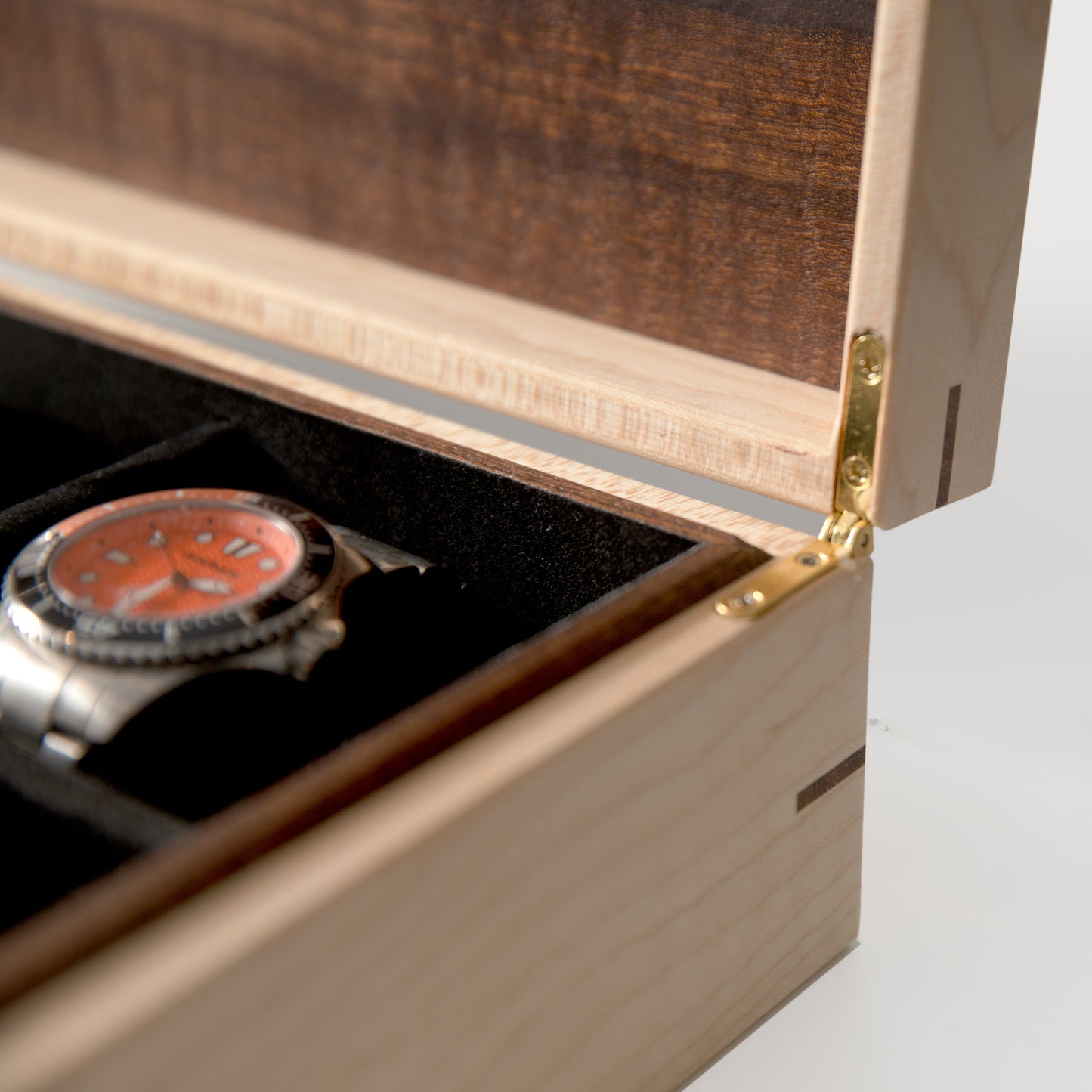 Watch Box - Curly Maple and Sapele Mahogany - 8 Watch Compartments