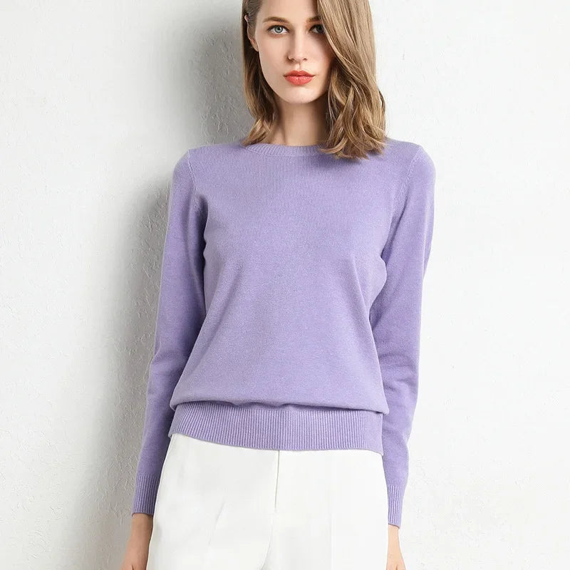 Women's Slim O-Neck Cashmere Wool Blend Sweater Trendy