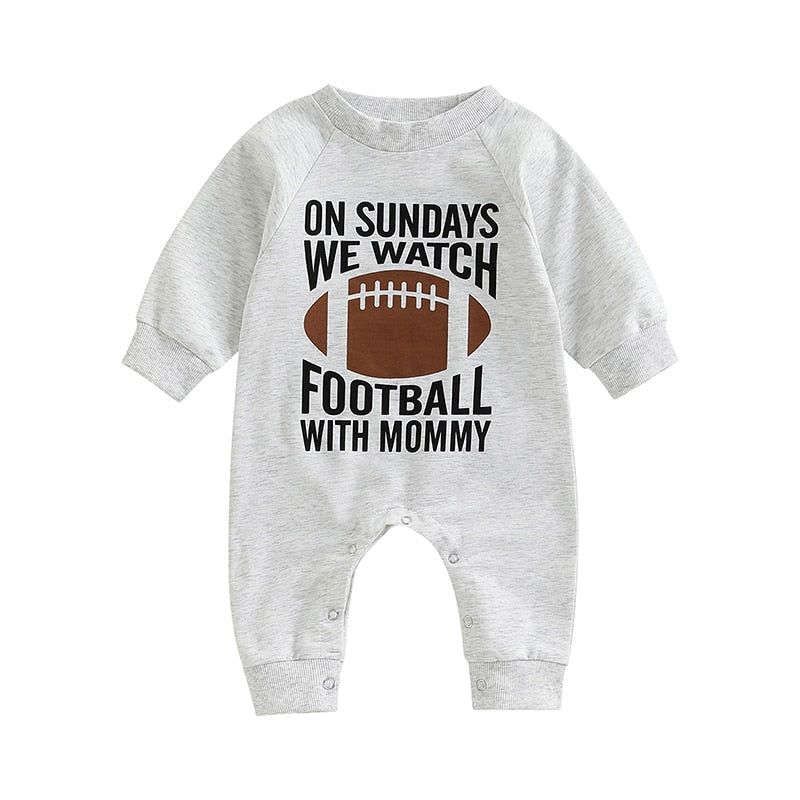 Infant Baby Girl Boy Romper On Sundays We Watch Football With Daddy Mommy Jumpsuit Long Sleeve Pants