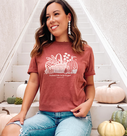 Give Thanks Fall Tee Heather Rust