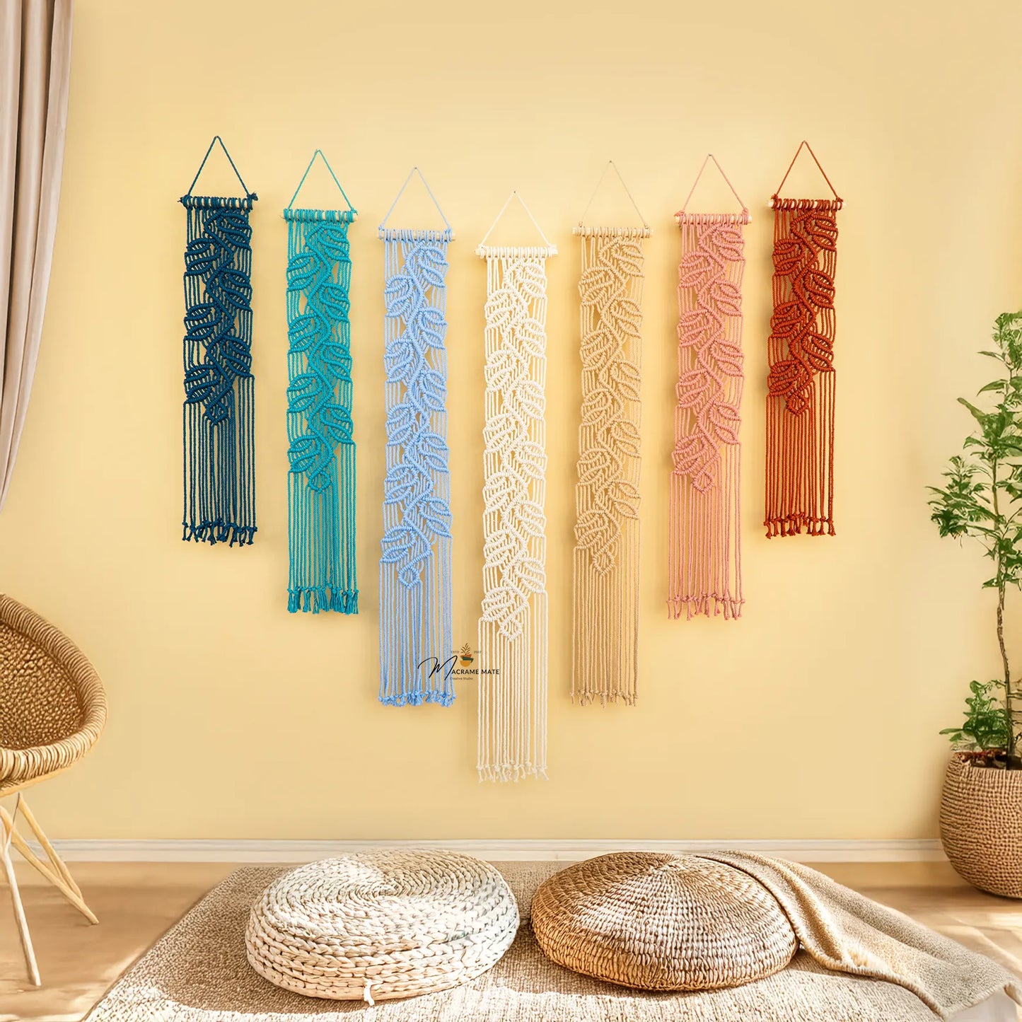 Blue Pink Macrame Wall Hanging