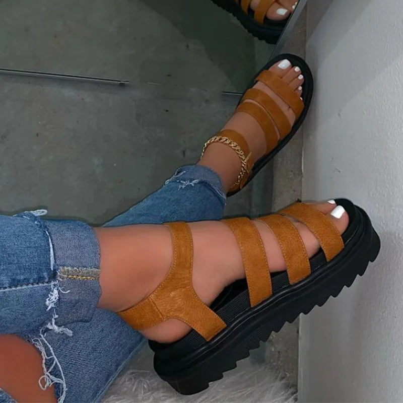 Women Gladiator Sandals Ladies Buckle Strap Snake Print Woman Shoes Casual Flat Platform Colorful Female Beach Sandals Summer