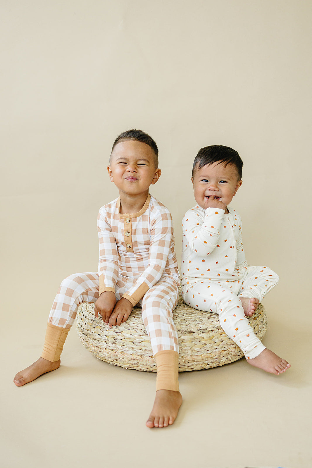 Golden Gingham 2pc Henley Bamboo Pajamas - Sizes Newborn & Up