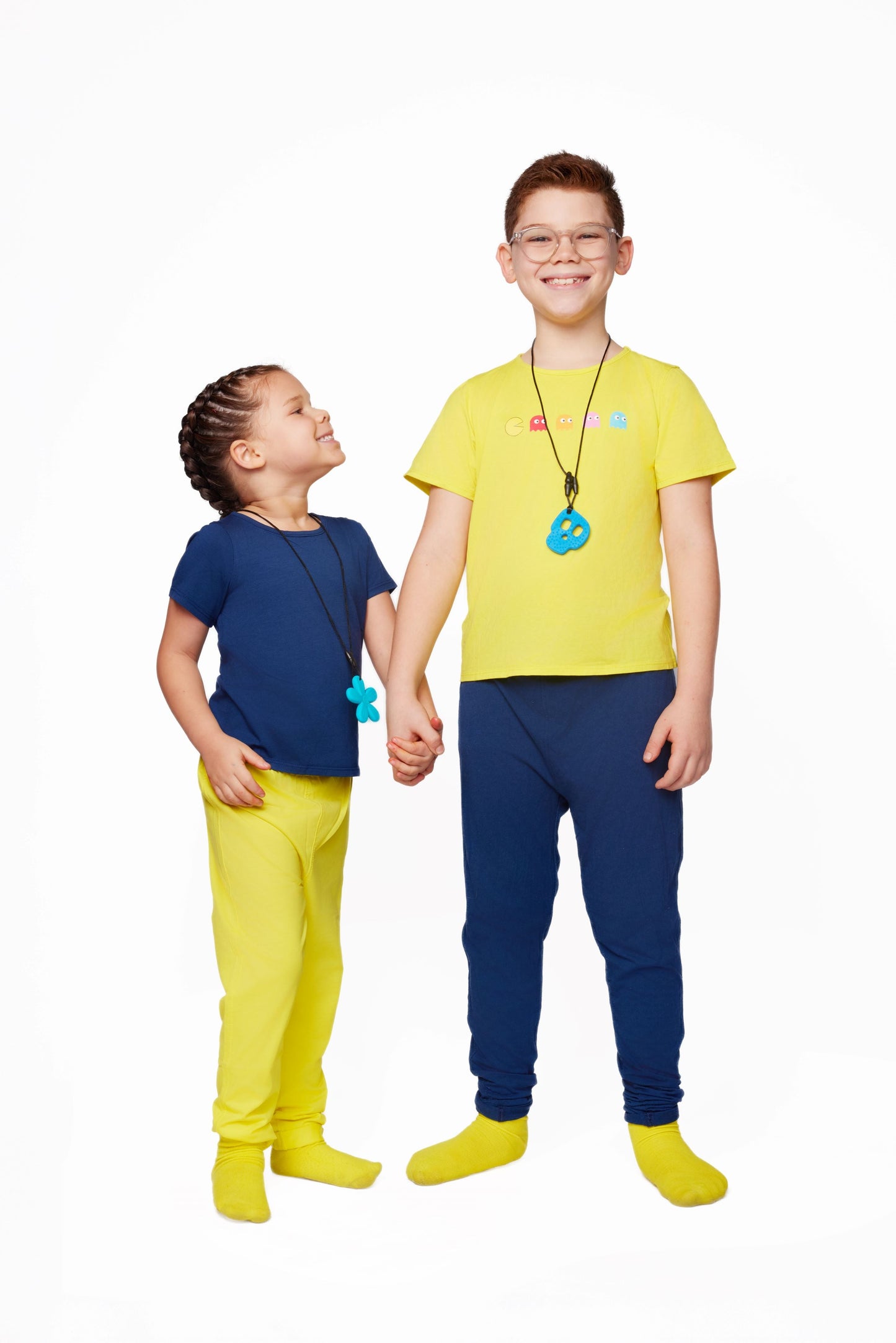 The Everday Sensory Friendly Navy Tee w Chewy Necklace- *actual chewy necklace design may vary, but color will match tee*