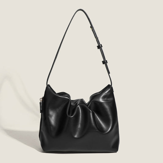 Simple soft leather pleated bag
