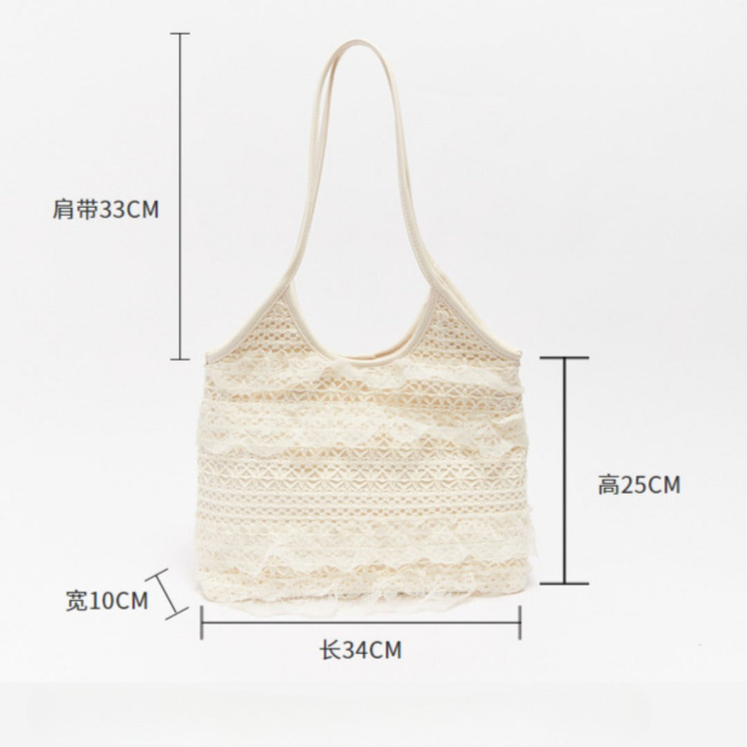 Summer woven bag casual vacation large capacity shoulder bag lace mesh underarm bag beach bag summer purse hobo