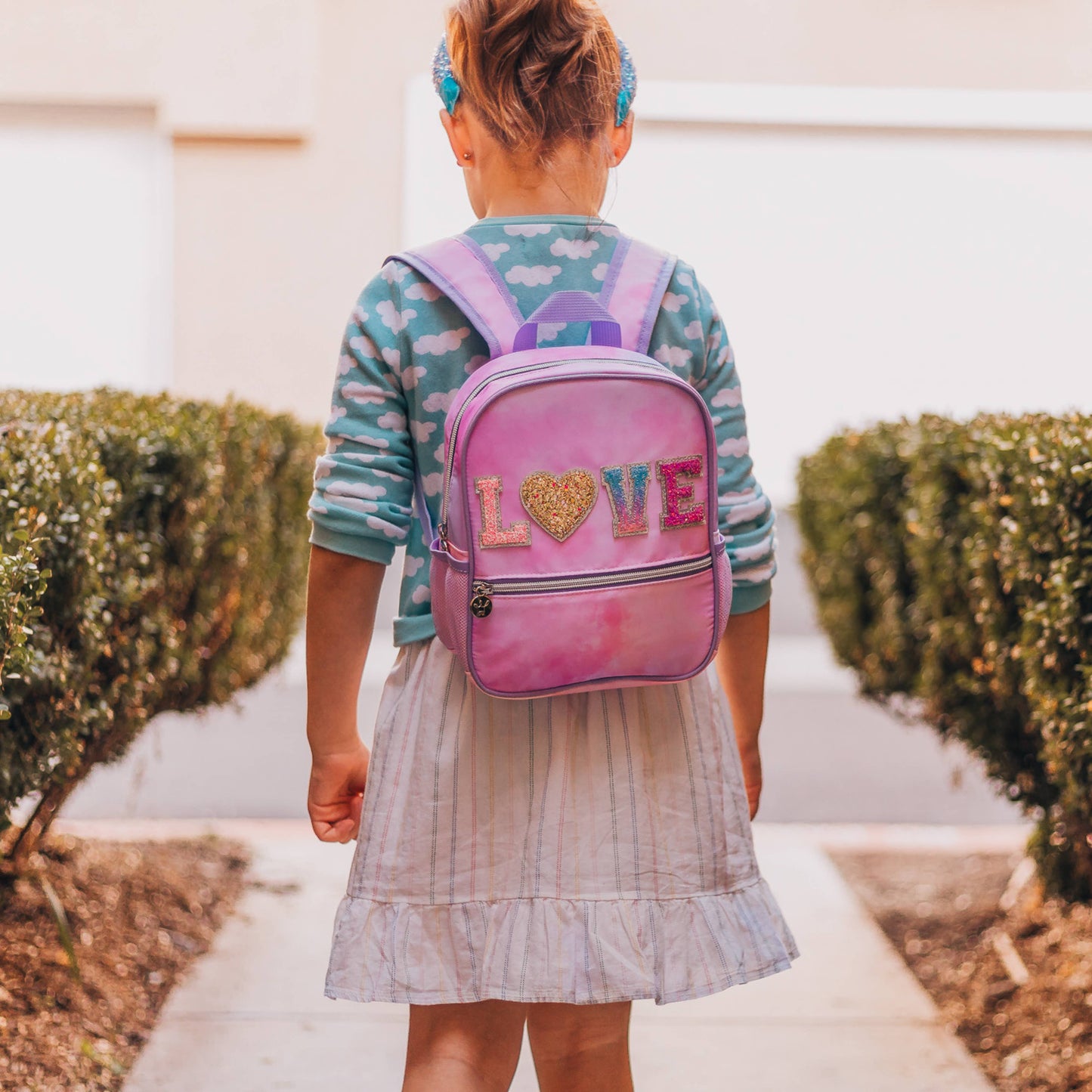 Girls Backpack with Glitter Varsity Letters - Mini Tie Dye