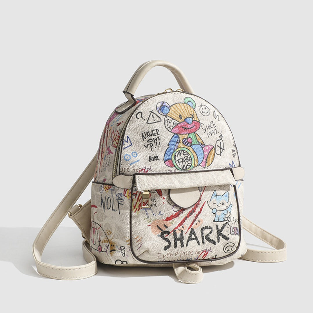Summer small backpack, graffiti bear backpack, small backpack women, mini fashion casual women's backpack purse