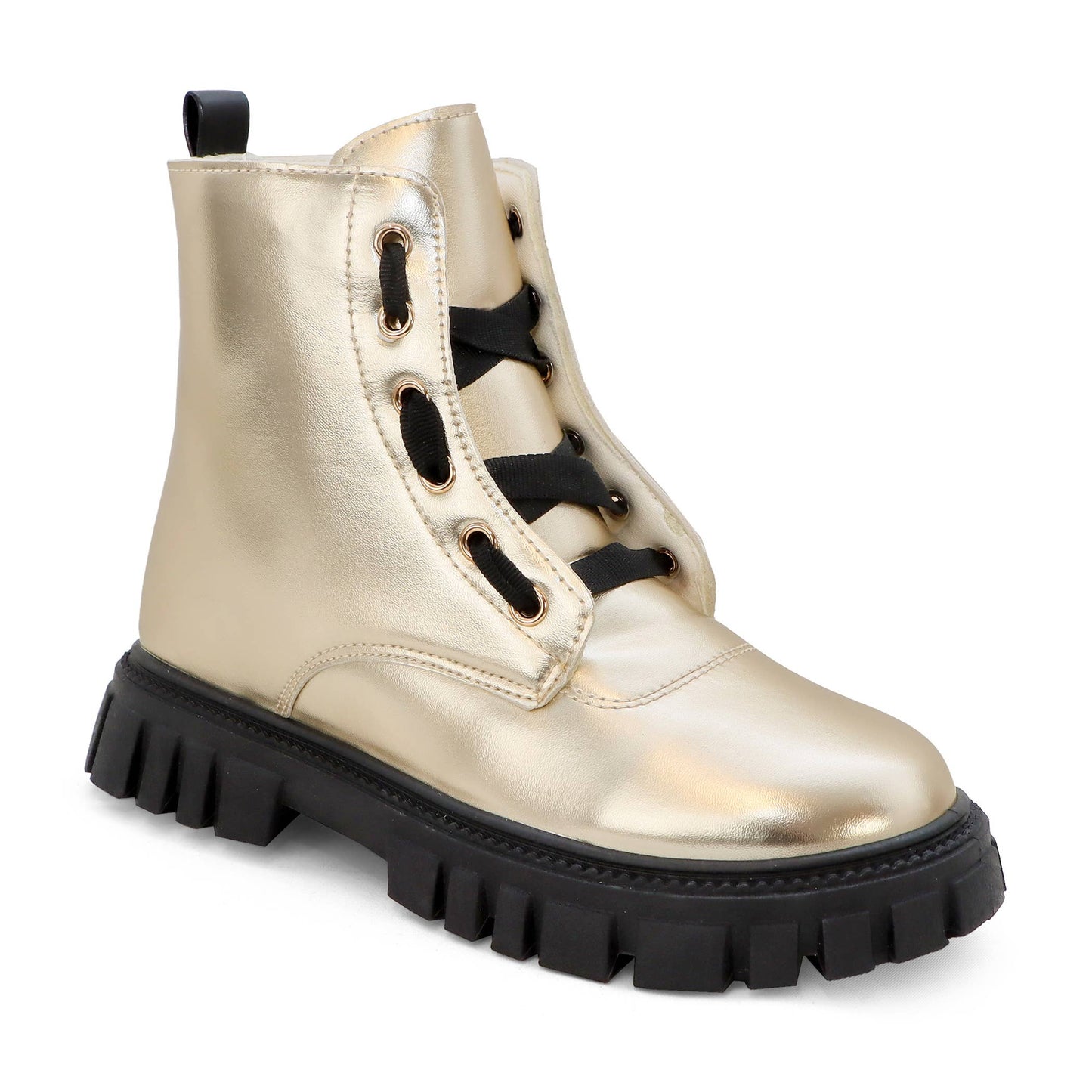 LOLITA-Girls Metallic Lace Up Combat Boot