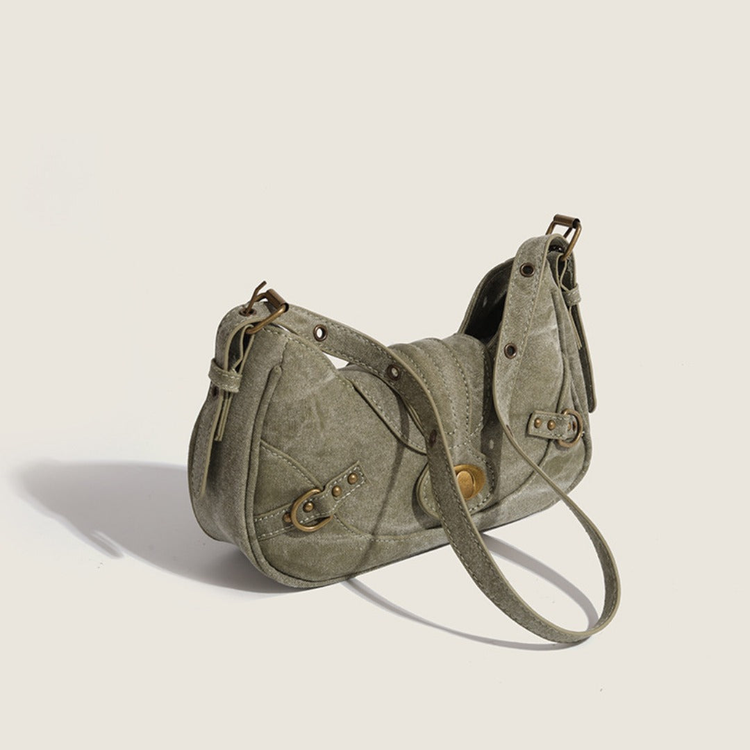 Vintage Army Green Splicing Armpit Bag – Stylish Small Shoulder Purse, Versatile Spring Spice Girl Bag & Handbag  hobo