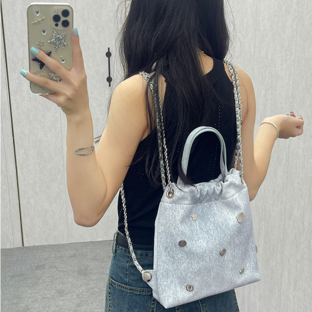 Denim blue chain backpack